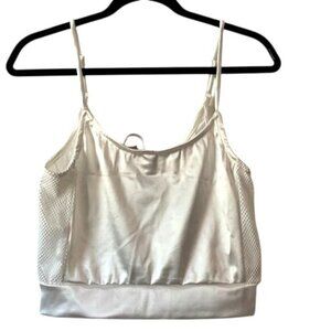 Heart Hips Womens Medium Silver Satin Camisole Tank Top With Mesh Detail